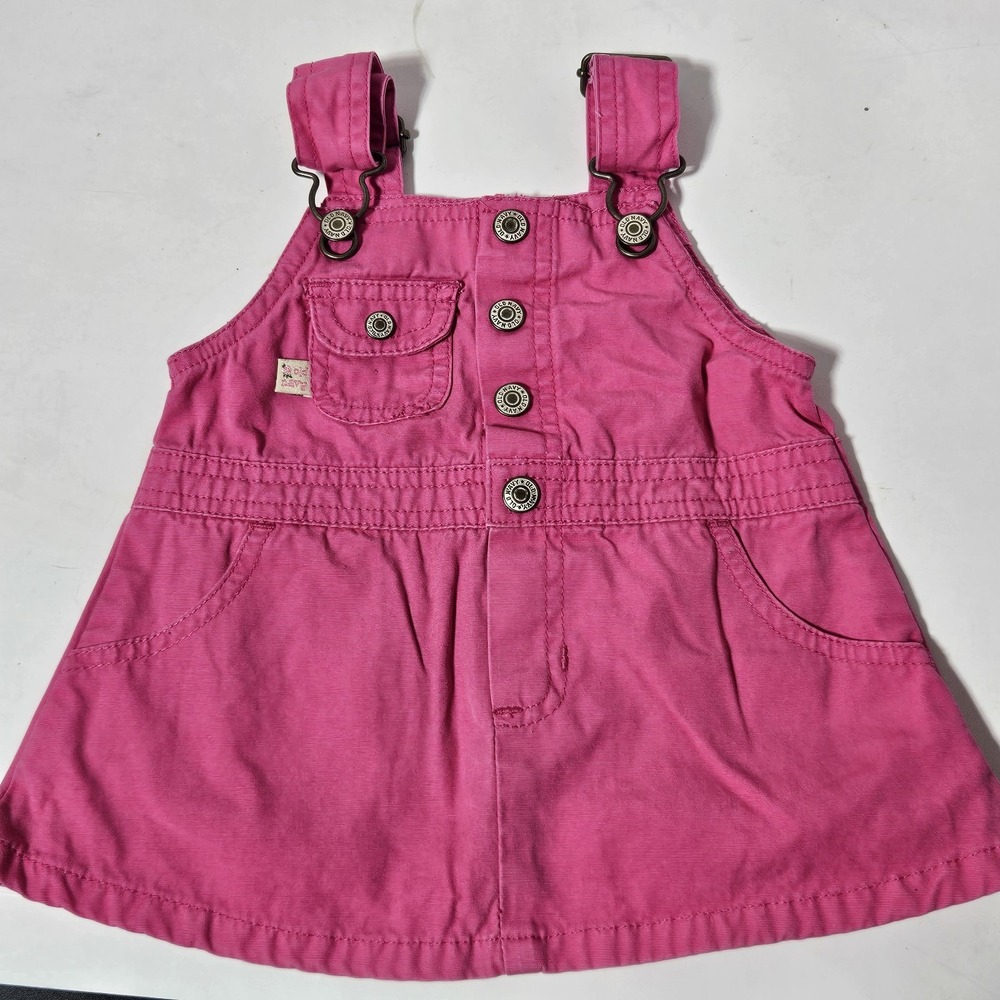 VTG Old Navy Girls Bib Dress Overall Pink 3-6 Month Cotton‎ Denim Skirtall Y2K